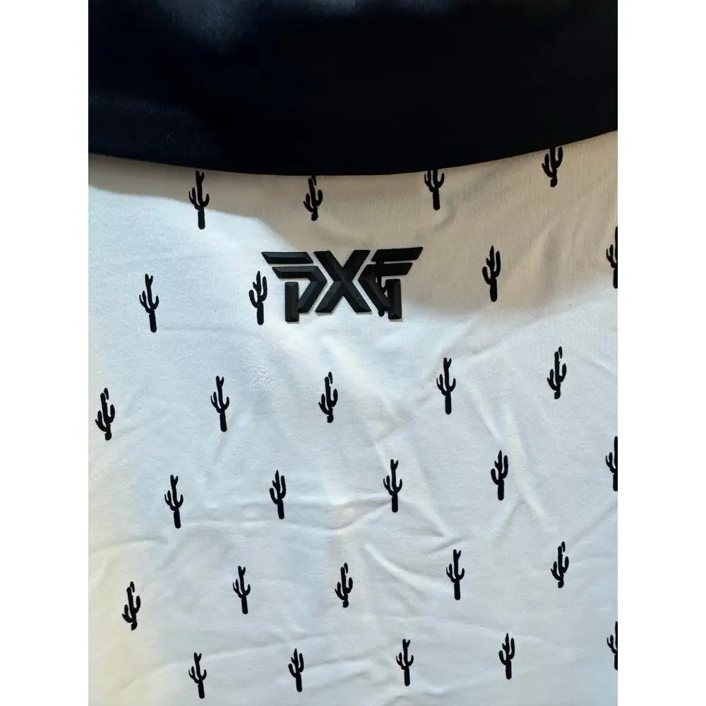PXG Cactus Print Golf Polo Mens Medium White Black Performance UPF 50+